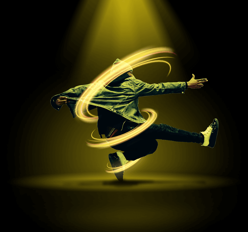 Dancer in motion with light trails